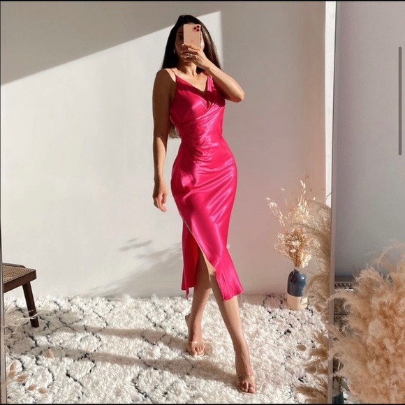 ZARA PINK SATIN DRESS - Picture 13 of 15